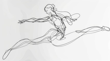 A minimalist line drawing of a dancer in mid-leap, showcasing movement and grace.