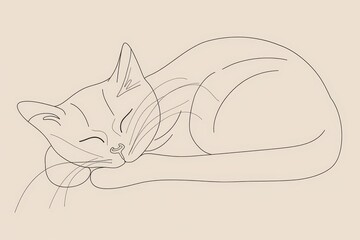 A minimalist line drawing of a sleeping cat, showcasing simplicity and tranquility.