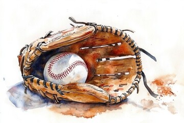 Fototapeta premium The vibrant colors of a baseball and glove bring life to this artwork.