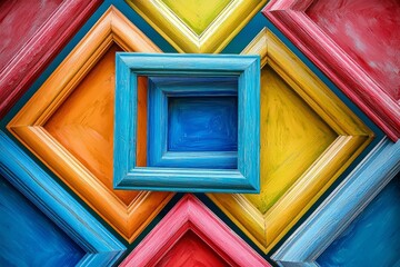 Fractal-inspired design with colorful geometric frames on a vibrant background. Generative AI