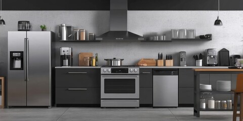 Explore a stylish cooking space filled with essential kitchen appliances.