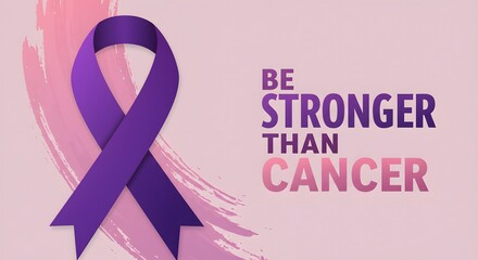 Purple ribbon illustration conveying cancer awareness, strength, and advocacy. Designed for awareness campaign, educational initiative, and inspiring message focusing on courage and resilience