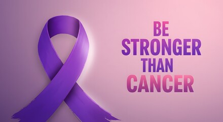 Purple ribbon illustration conveying cancer awareness, strength, and advocacy. Designed for awareness campaign, educational initiative, and inspiring message focusing on courage and resilience