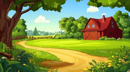 Fototapete Rund Vibrant farm-themed artwork featuring pastoral elements. © Masque