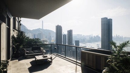 Obraz premium Cityscape Balcony Relaxation Hong Kong Sunrise