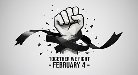 Eye catching cancer awareness design showcasing a black and white polygonal fist with fragmented ribbon, symbolizing strength and determination in health campaign