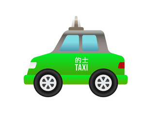 Side of hong kong green city taxi car icon with gradient blue window