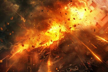 Intense volcanic eruption at sunset