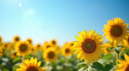 Obraz premium Field of sunflowers with a bright blue sky in the background