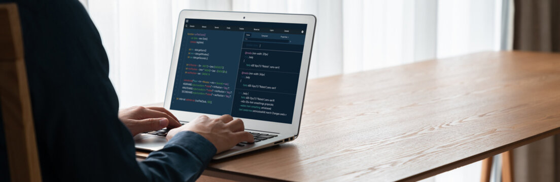 Software development programming on computer screen for modish application and program coding