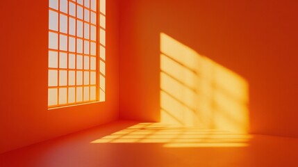 Artistic shadows defining a simple yet striking orange room.
