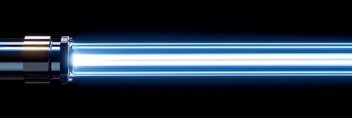 Blue And White Light Streaks On A Black Background, Abstract Light Trails, Long Exposure Photography