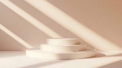 Obraz premium Elegant white display stand on a soft pastel backdrop.