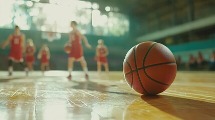 Basketball team showcases skills in indoor competition.