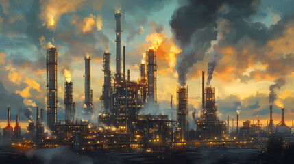 Fototapeta premium Pilot plant: ensuring safety for business investments in chemical engineering. Stormfall. Illustration