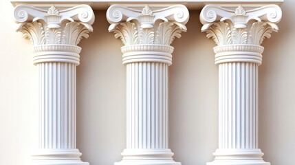 Three intricately detailed white pillars standing majestically.