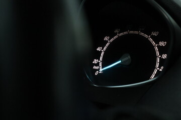 Close up shot of a speedometer in a car. At an engine speed of 1800 rpm on Car dashboard. © aynurland