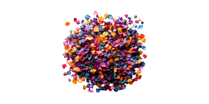 Multicolored crushed stones pile isolated on transparent background