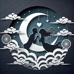 Silhouetted Love Scene Under the Moonlight