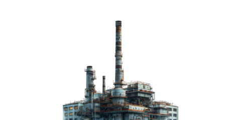 Industrial factory chimney structure isolated on transparent background