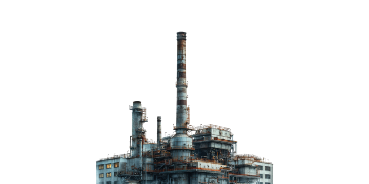 Industrial factory chimney structure isolated on transparent background