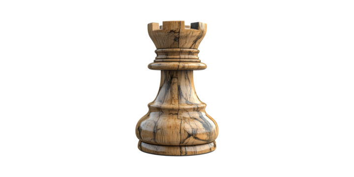Wooden chess rook piece isolated on transparent background