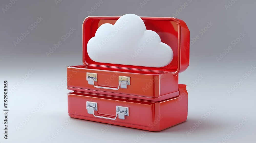 Poster a conceptual image featuring a modern toolset, combining traditional red toolboxes with a cloud symb