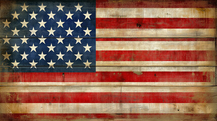 Obraz premium United States Flag on Rustic Wooden Background Patriotic Stars and Stripes USA Flag Decor Image