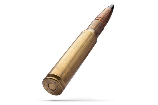 Detailed .50 Caliber Bullet Ammunition with Brass Casing  &ndash; Military-Grade Precision Ammunition Display Isolated with transparent shadow