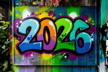 Vibrant Graffiti Art Featuring the Year 2026 in Colorful Spray Paint