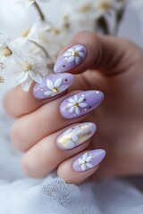 Elegant nail art with floral designs and glitter