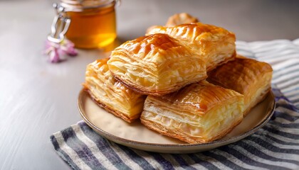 Golden-brown pastries stacked high, a sweet treat.