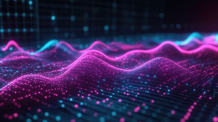 A digital screen displaying a line graph with multiple colored lines moving upward, over a dark grid background with glowing data points