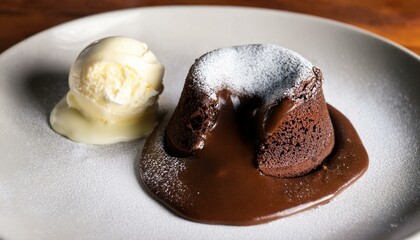 Warm chocolate lava cake with vanilla ice cream. A delicious dessert!