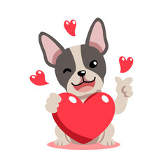 Vector cartoon valentine cute boston terrier dog holding a big red heart for design.