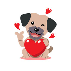 Vector cartoon valentine dog holding a big red heart for design.