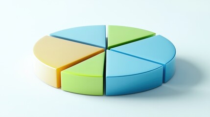Obraz premium A minimalist pie chart with sectors in blue, green, and yellow, set on a white background with shadows that create a D effect