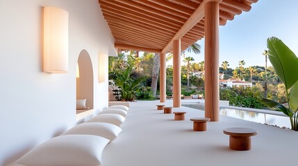 Obraz premium Serene Minimalist Patio with Tropical Views