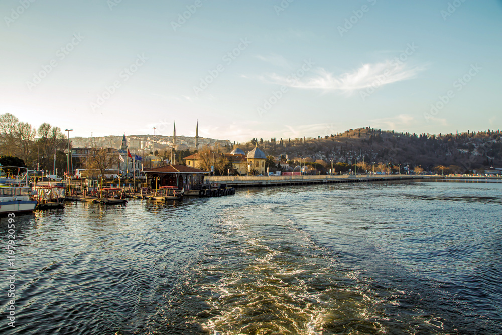 Wall mural landscape of Eyup town and pier in istanbul