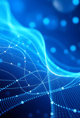 Blue cyberspace background with dot wave and weave lines for data and network security design, hyperrealism, with white tones