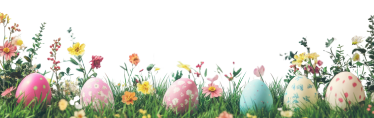 PNG Easter eggs on green grass border colorful flowers easter.