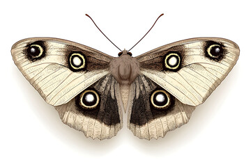 Detailed illustration of a moth, showcasing intricate wing patterns and ocelli.