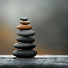Balanced stones arranged in a tower against a blurred background