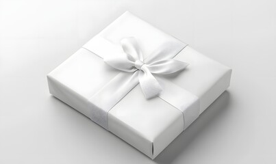 Fototapeta premium White gift box with satin ribbon bow. (1)