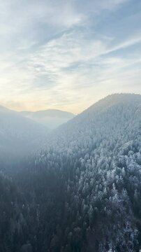 Frosty winter walk to Tomasovsky view, the rock protuberance providing wonderful views in National Park of Slovensky raj, Slovakia

