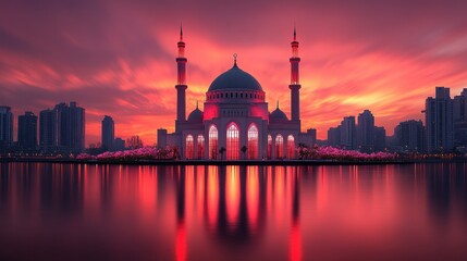 Sunset Mosque Reflection Cityscape