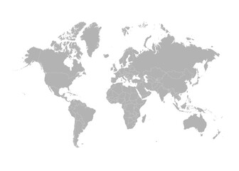 Very detailed high quality world map with state borders isolated on white background