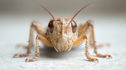 Close-up of a Grasshopper on a Pale Background in Natural Light