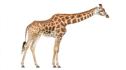 Naklejka premium Majestic Giraffe Standing Gracefully Against White Background