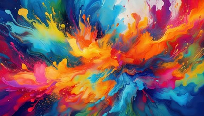 Vibrant Explosion of Colors Chaotic yet Energetic Abstract Artwork Showcasing a Spectacular Mix of Bright Hues